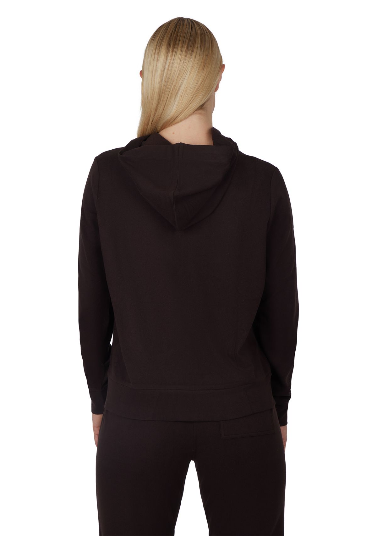Womens Long Sleeve Fleece Rib Pullover Hoodie