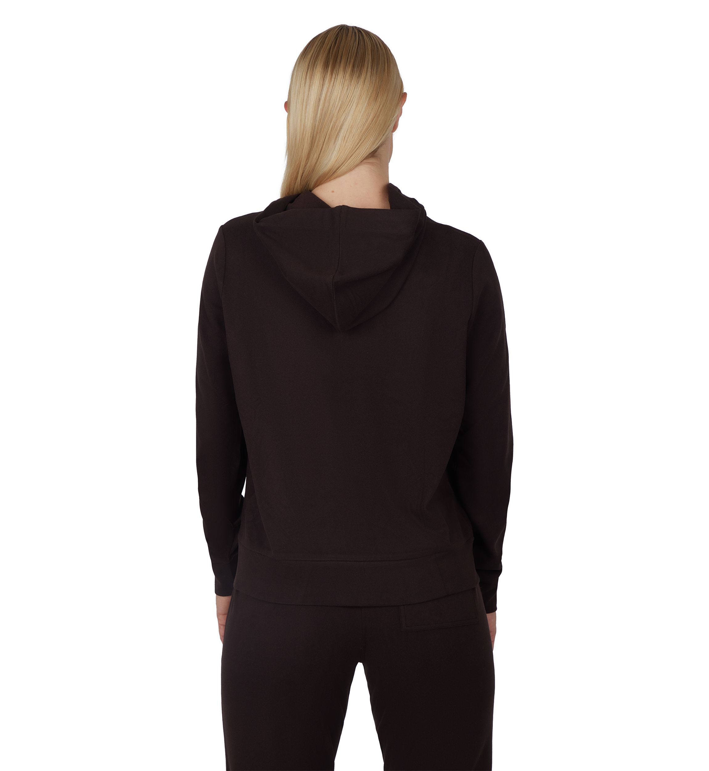 Womens Long Sleeve Fleece Rib Pullover Hoodie