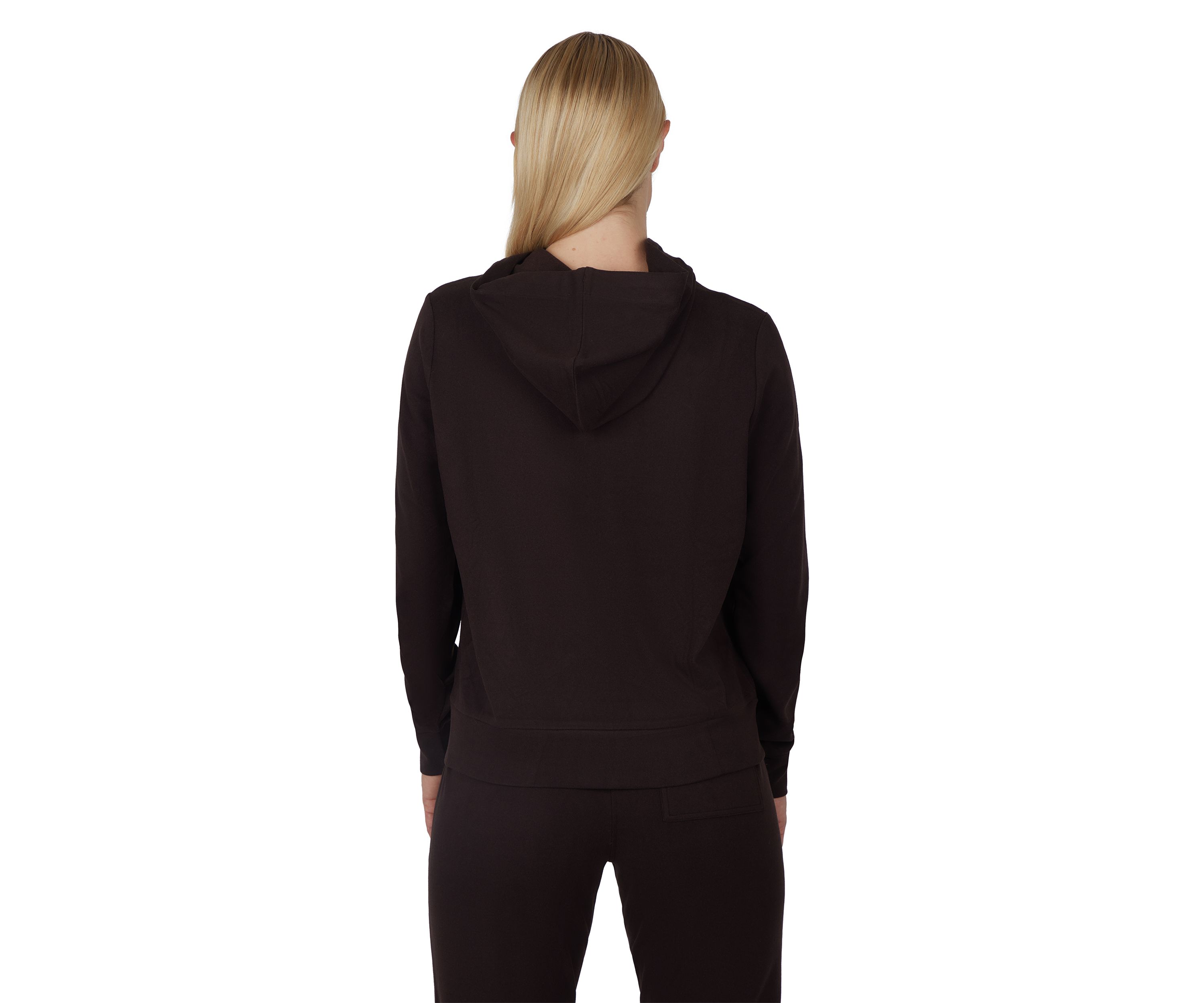 Womens Long Sleeve Fleece Rib Pullover Hoodie