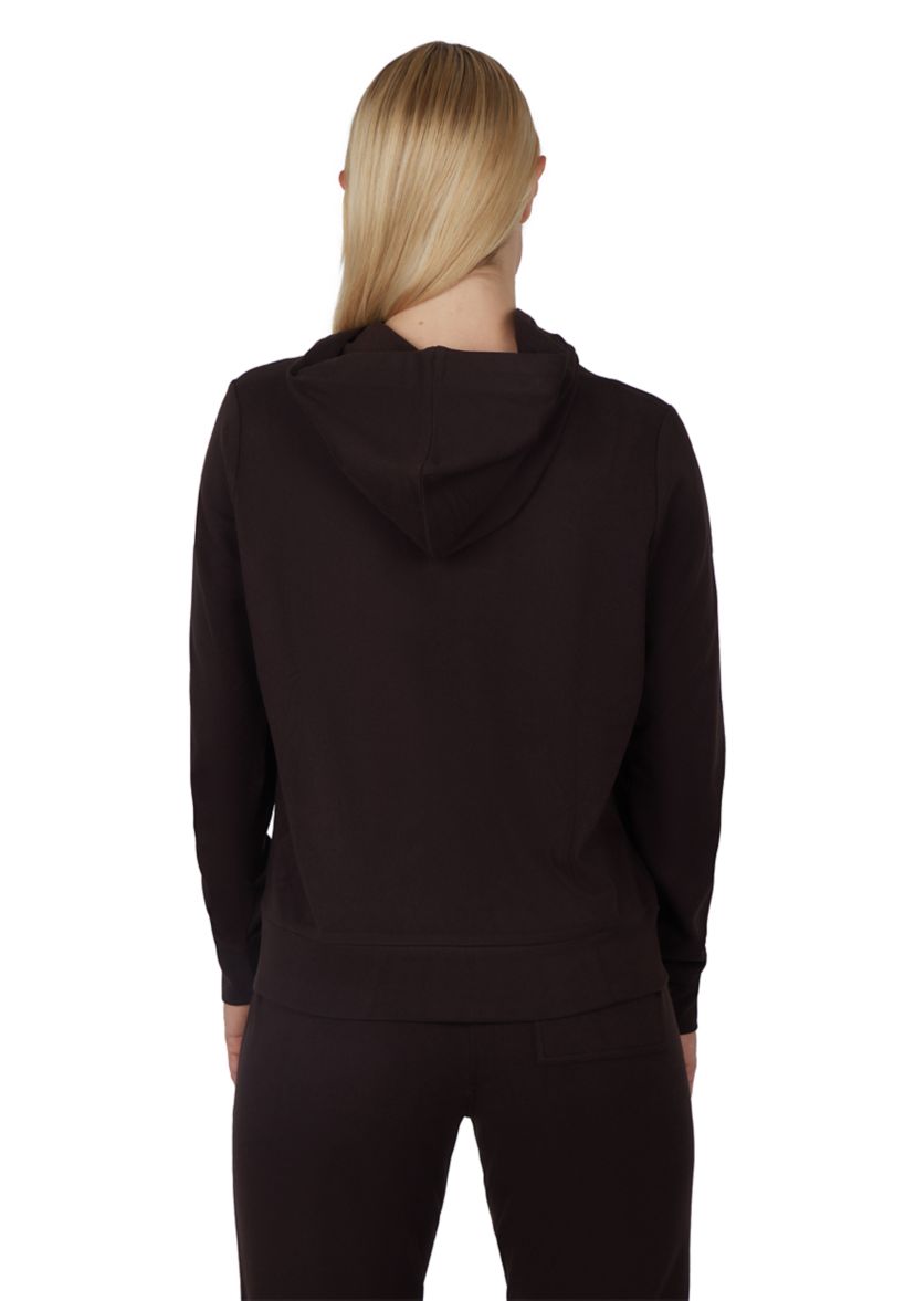 Womens Long Sleeve Fleece Rib Pullover Hoodie