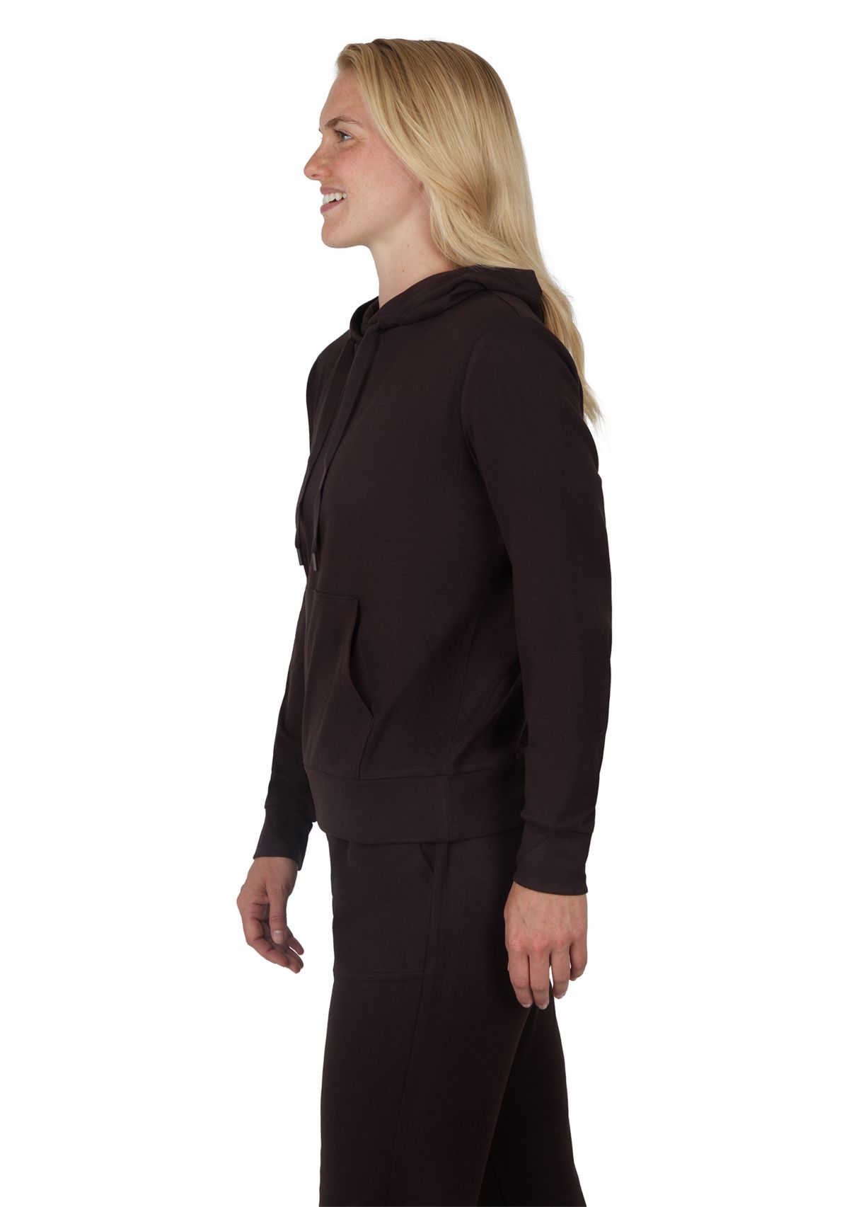 Womens Long Sleeve Fleece Rib Pullover Hoodie