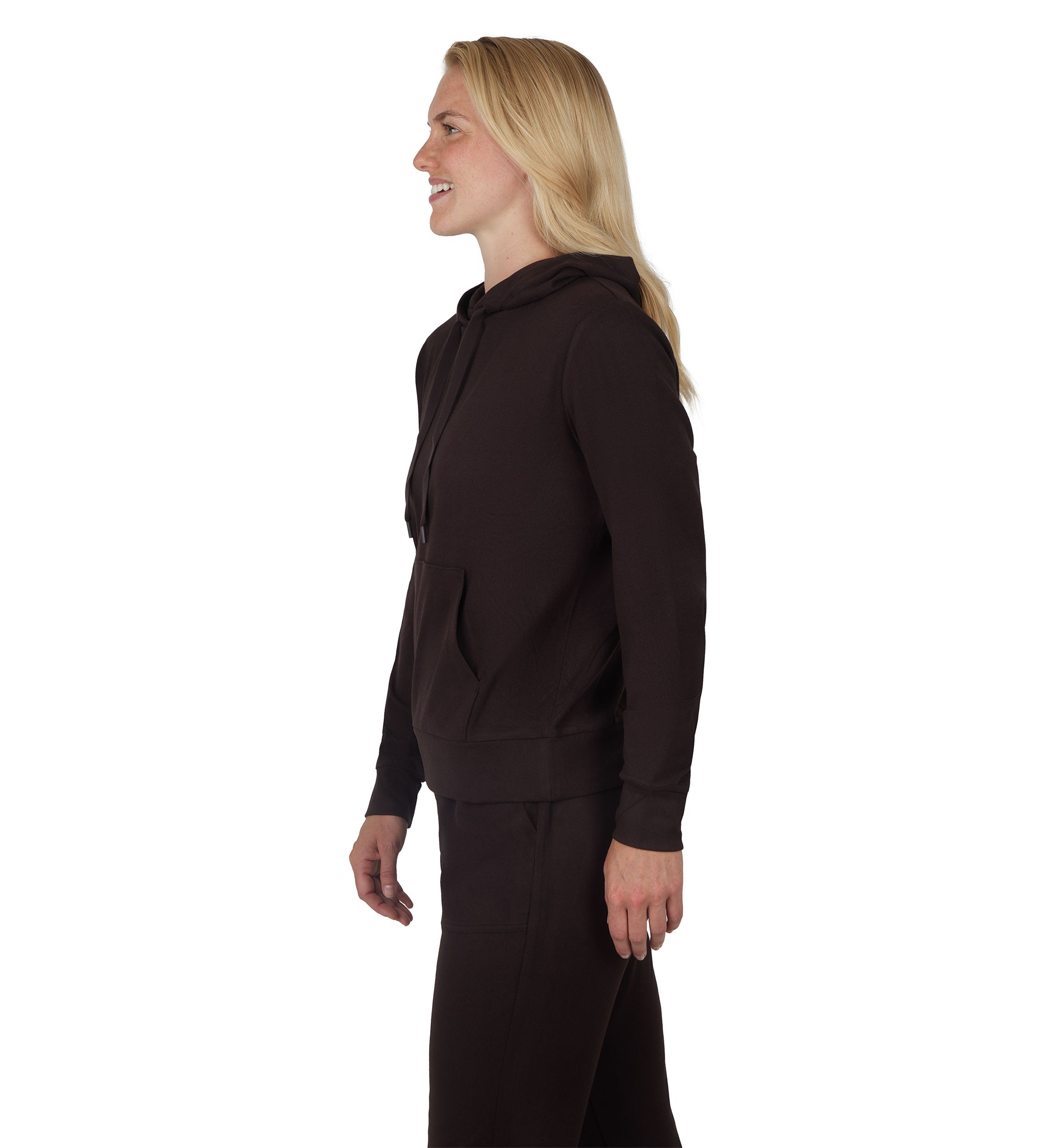 Womens Long Sleeve Fleece Rib Pullover Hoodie