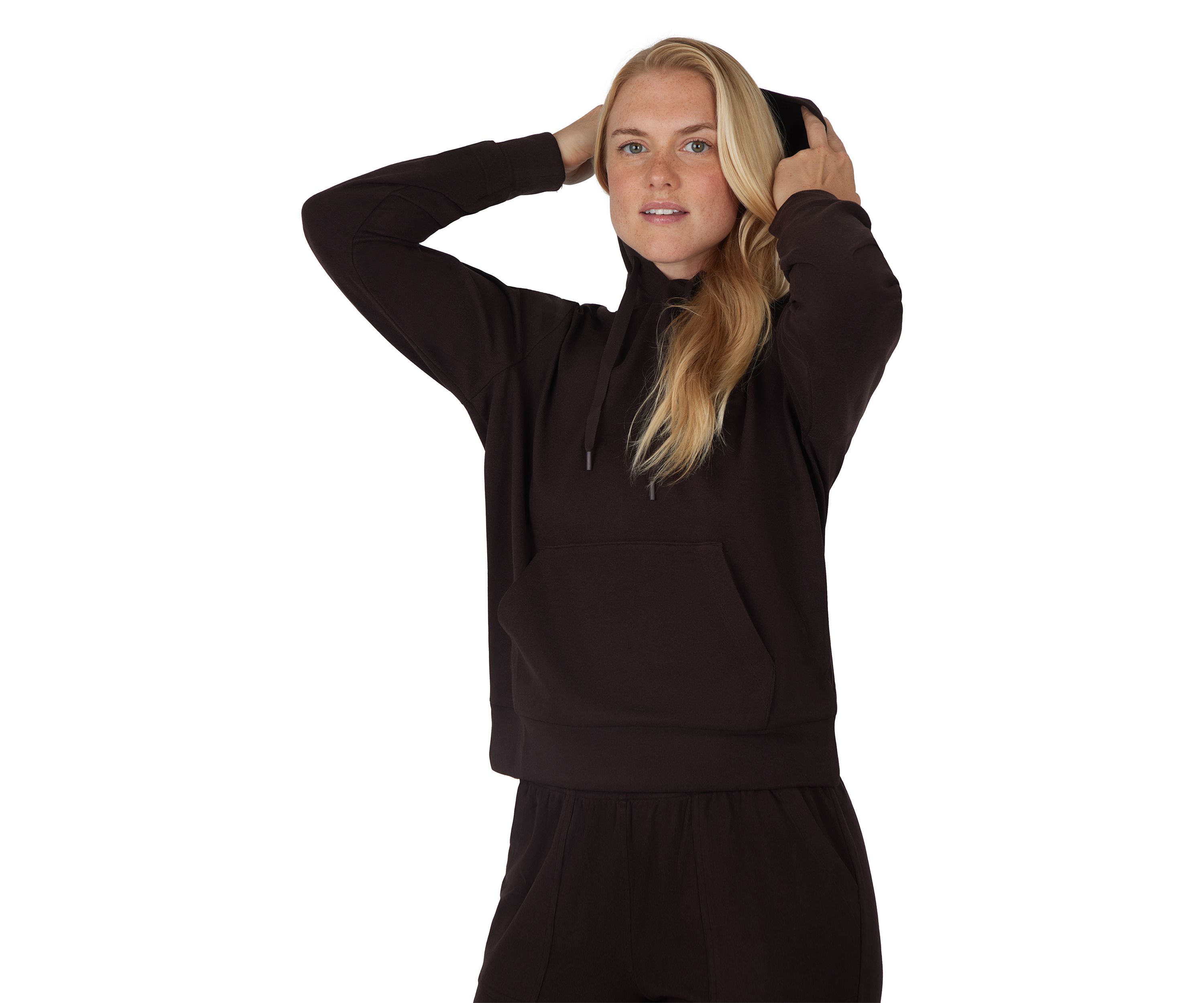 Womens Long Sleeve Fleece Rib Pullover Hoodie