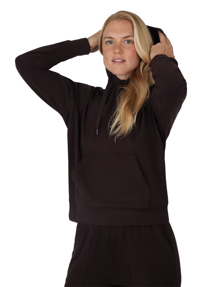 Womens Long Sleeve Fleece Rib Pullover Hoodie