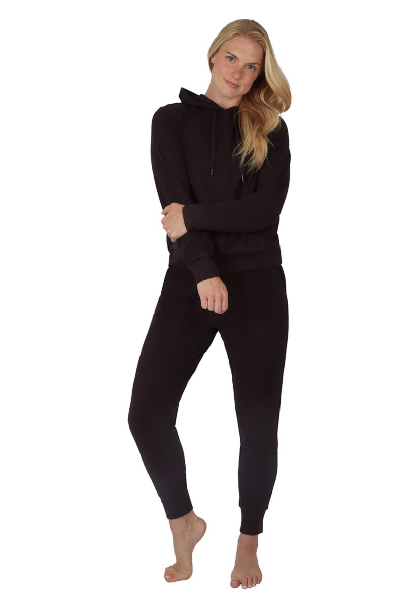 Womens Long Sleeve Fleece Rib Pullover Hoodie
