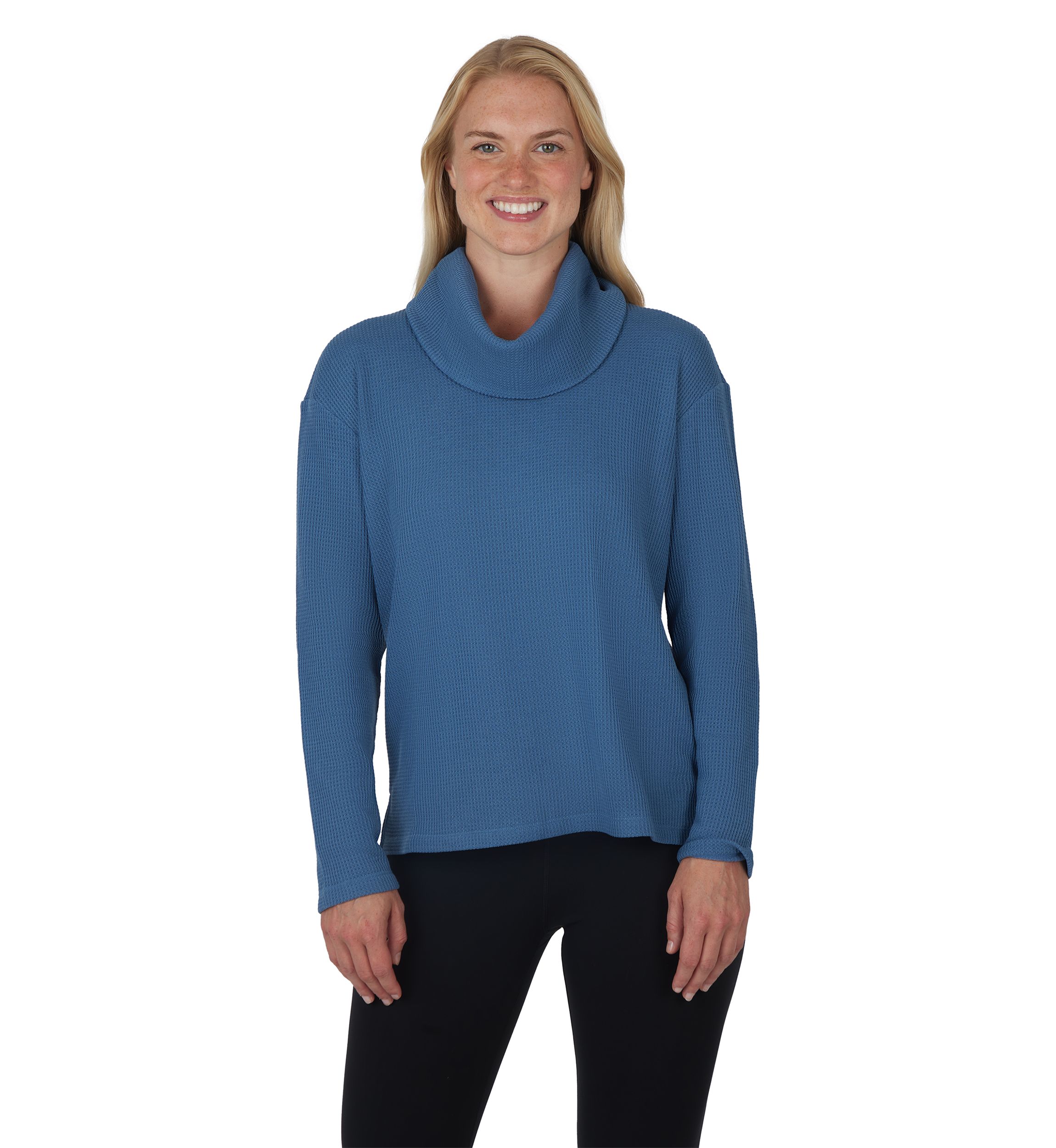Long Sleeve Brushed Waffle Cowl Neck Top