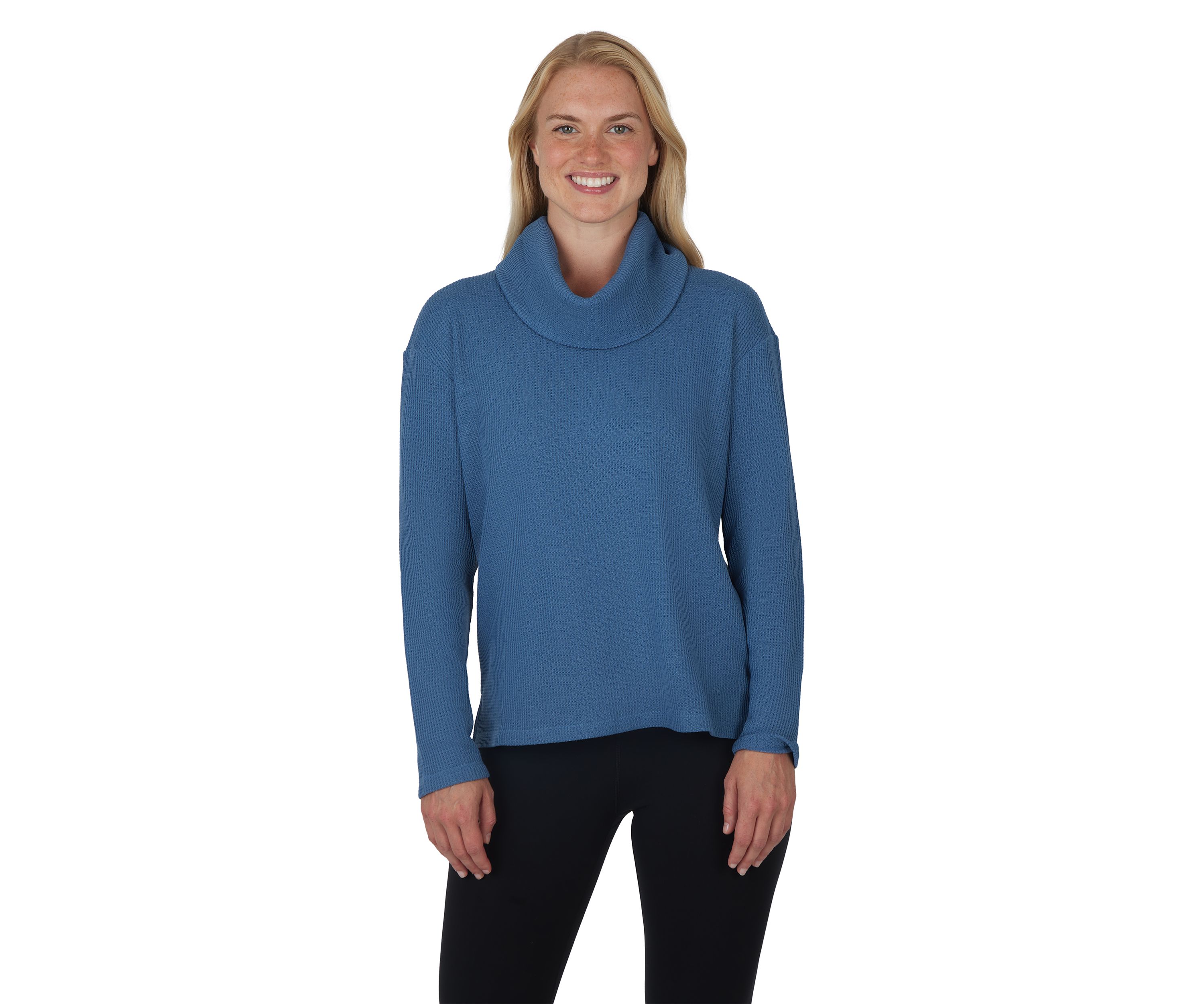 Long Sleeve Brushed Waffle Cowl Neck Top