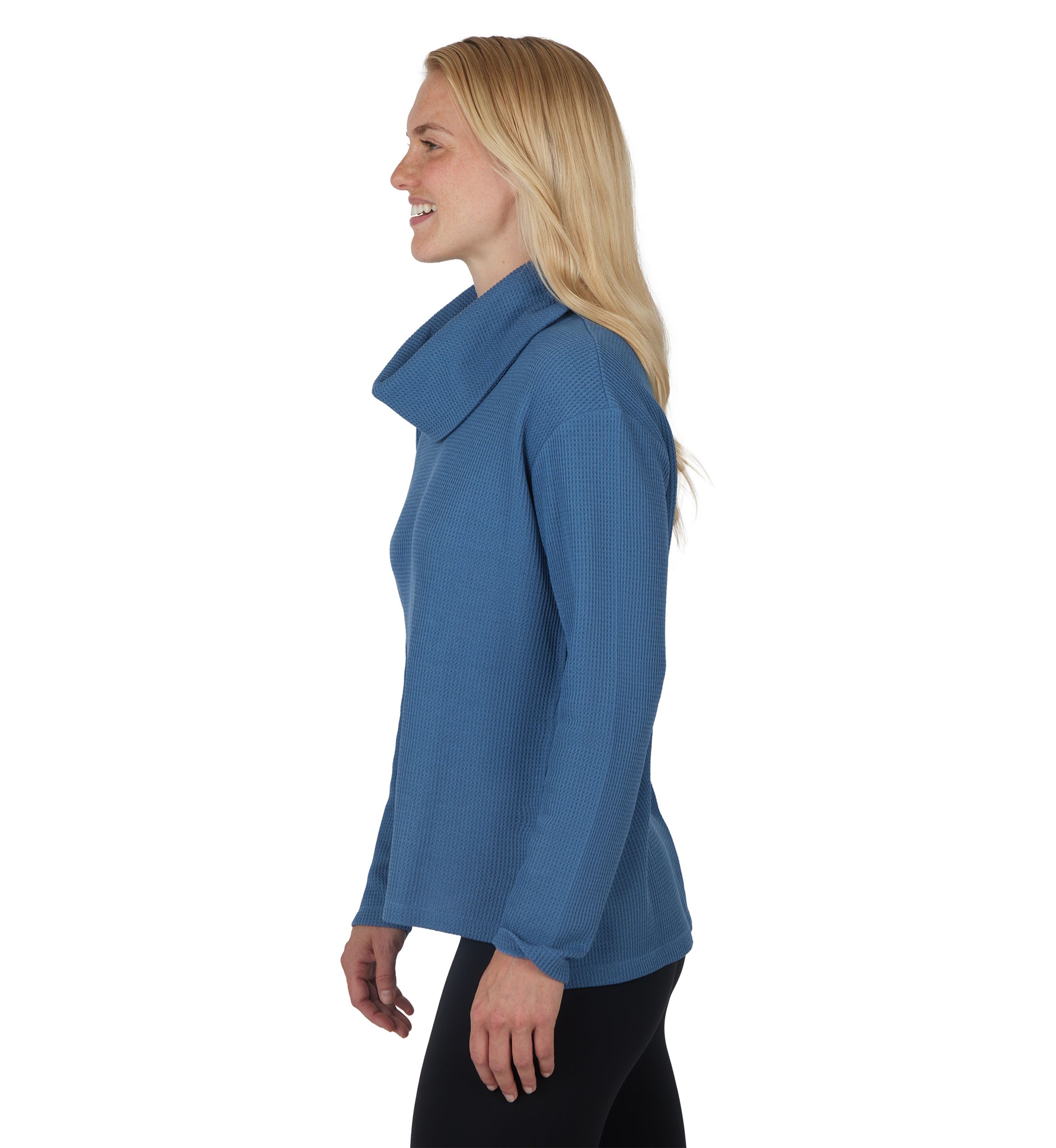 Long Sleeve Brushed Waffle Cowl Neck Top