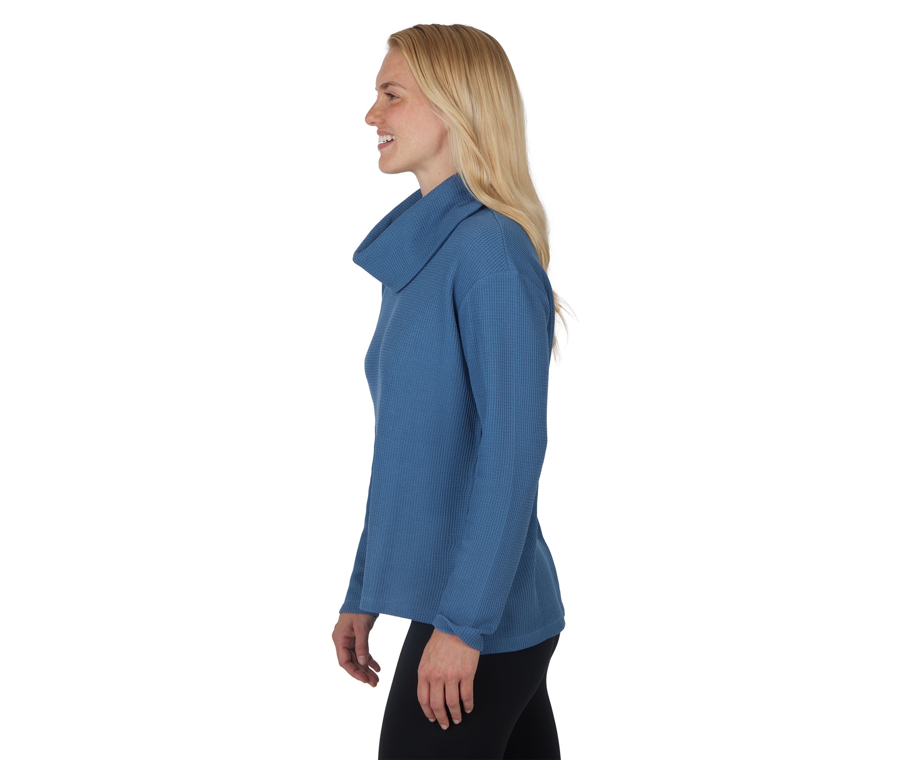 Long Sleeve Brushed Waffle Cowl Neck Top
