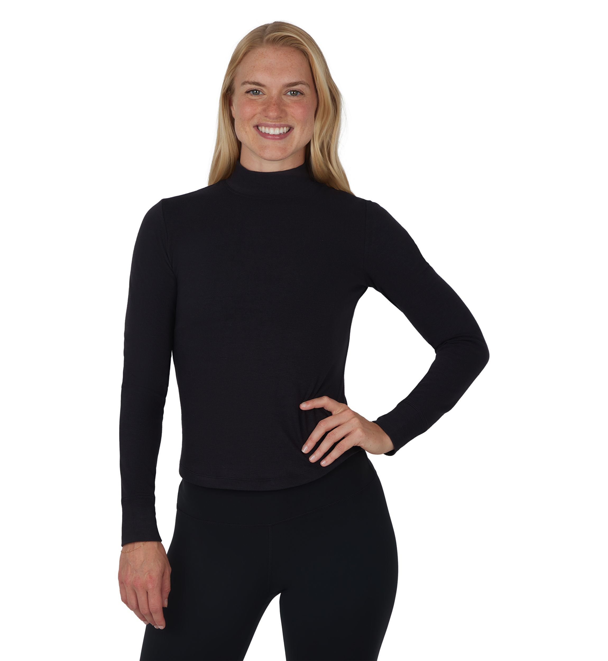 Womens Peached Jersey Mock Neck Top 