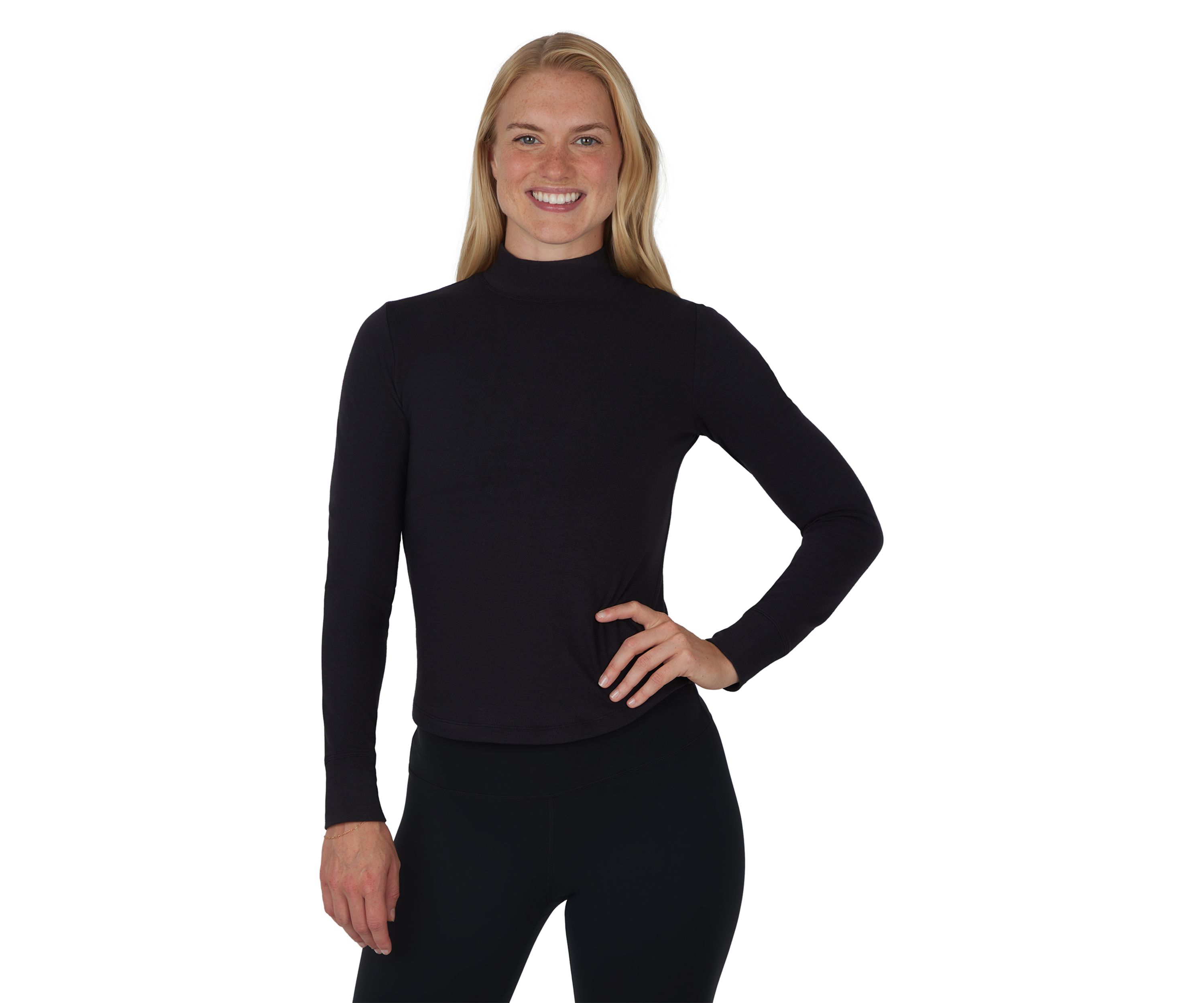 Womens Peached Jersey Mock Neck Top 