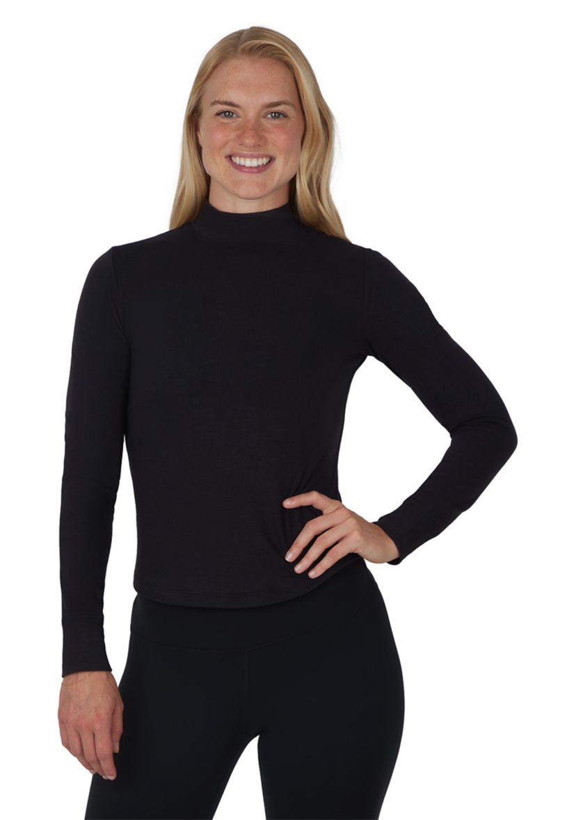 Womens Peached Jersey Mock Neck Top 