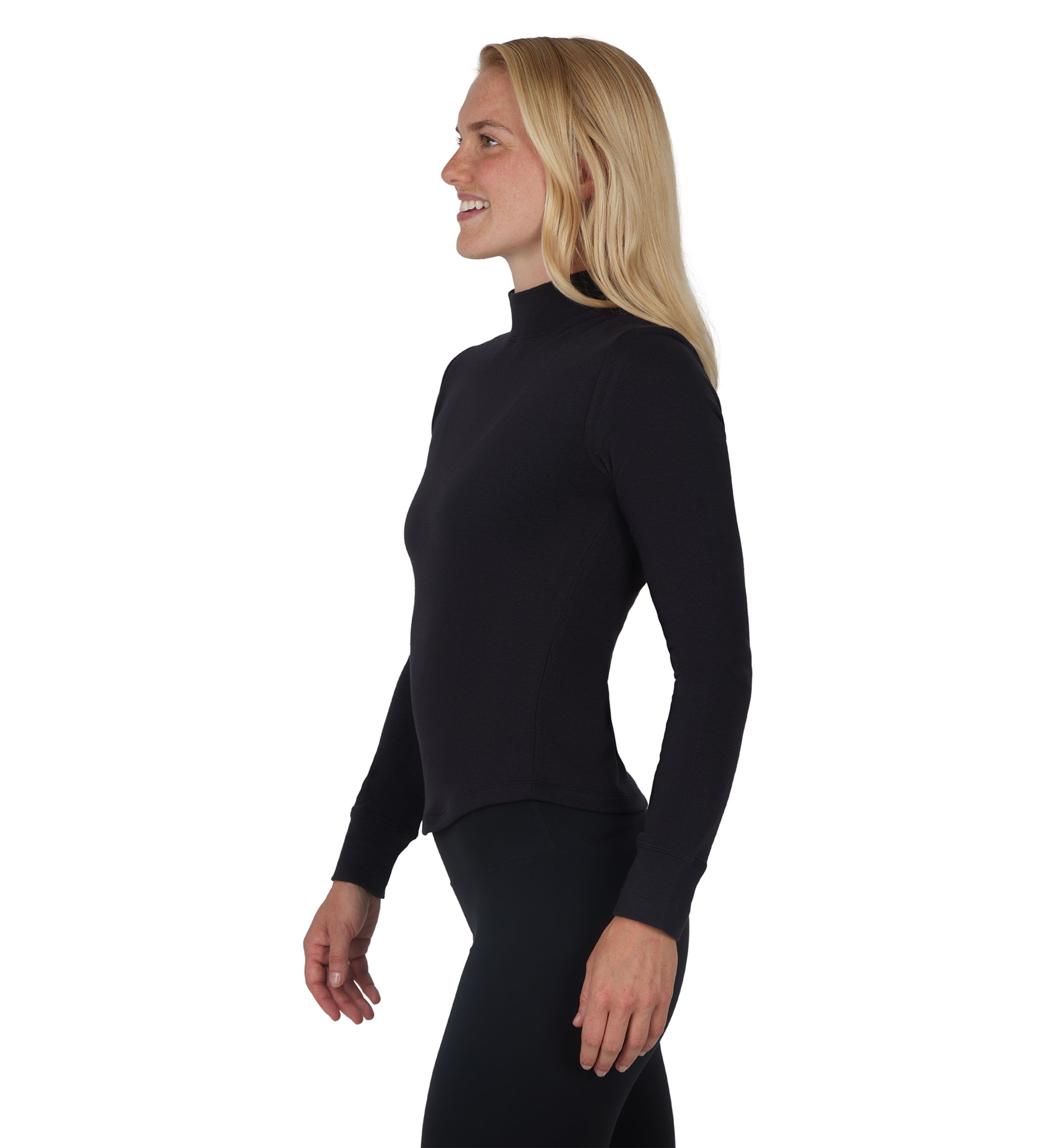 Womens Peached Jersey Mock Neck Top 