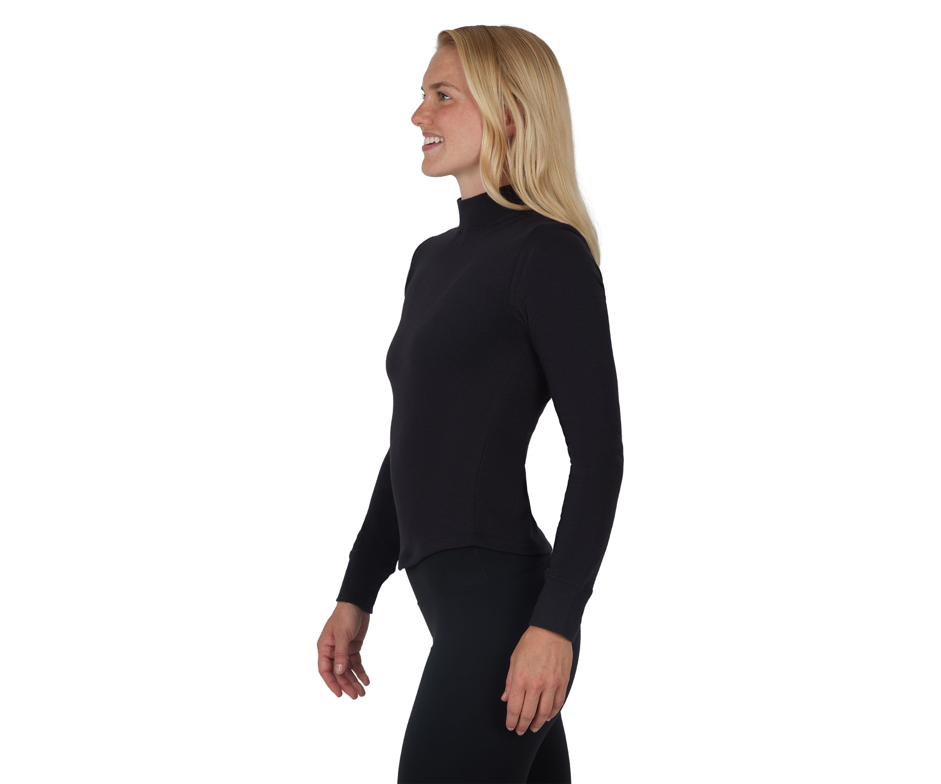 Womens Peached Jersey Mock Neck Top 