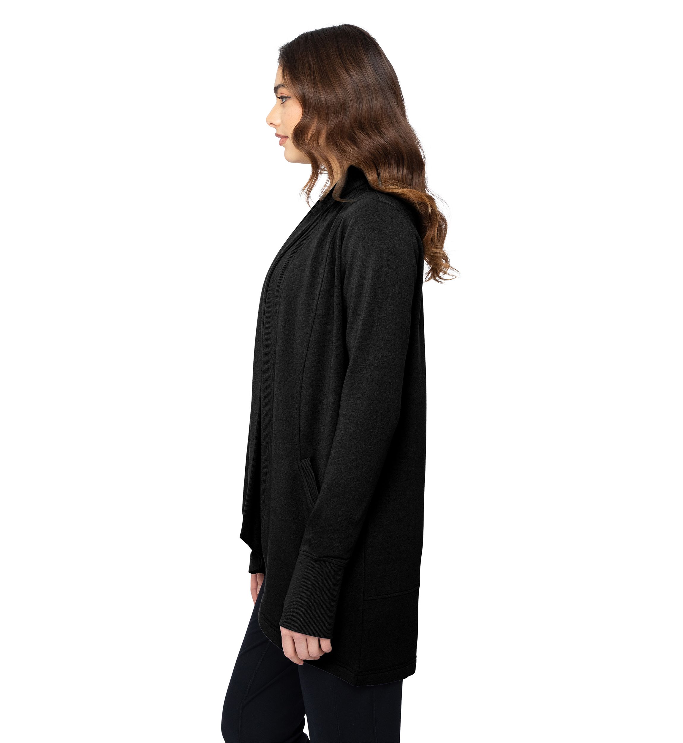 Womens Long Sleeve Brushed Terry Ribbed Cardigan