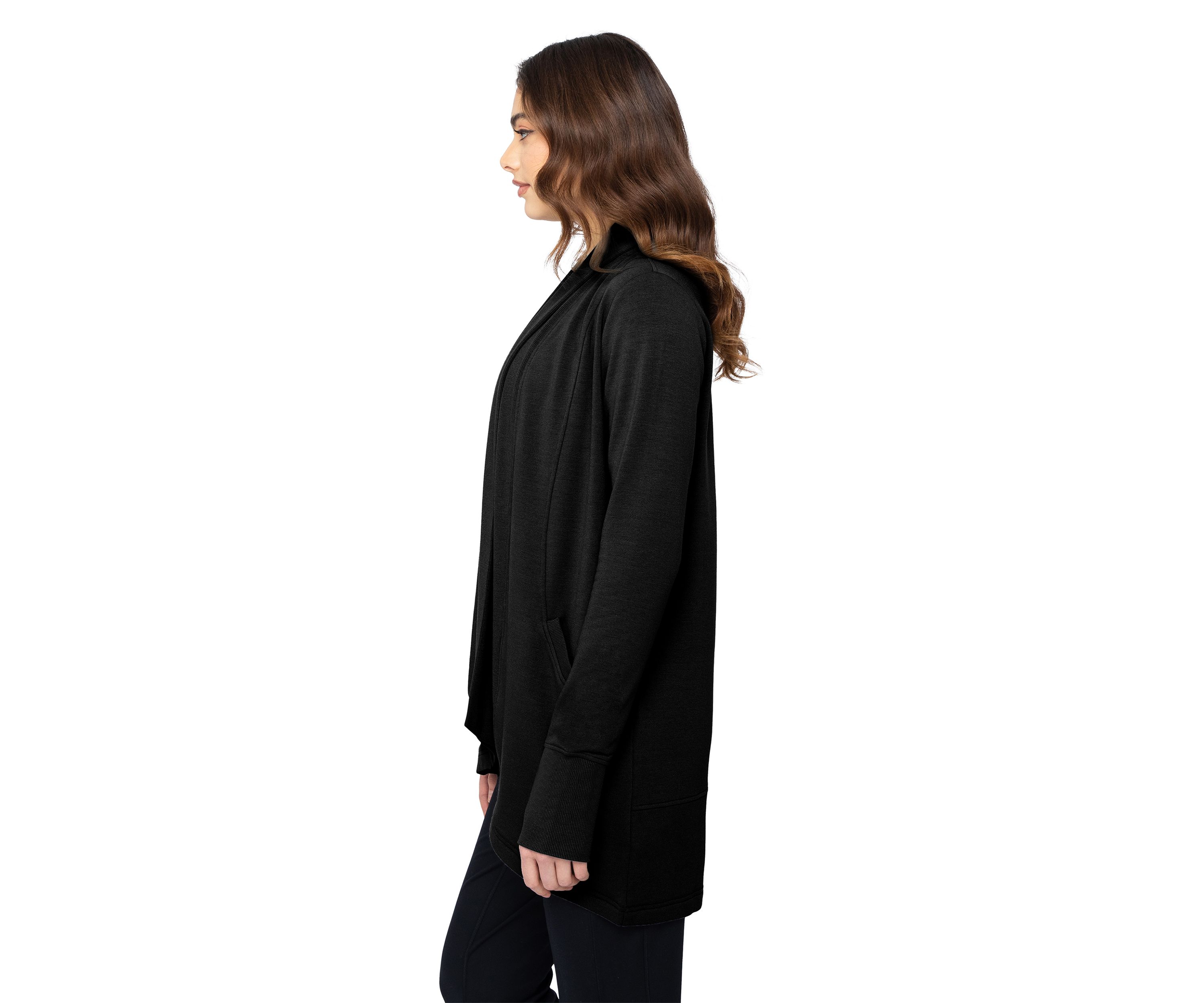 Womens Long Sleeve Brushed Terry Ribbed Cardigan