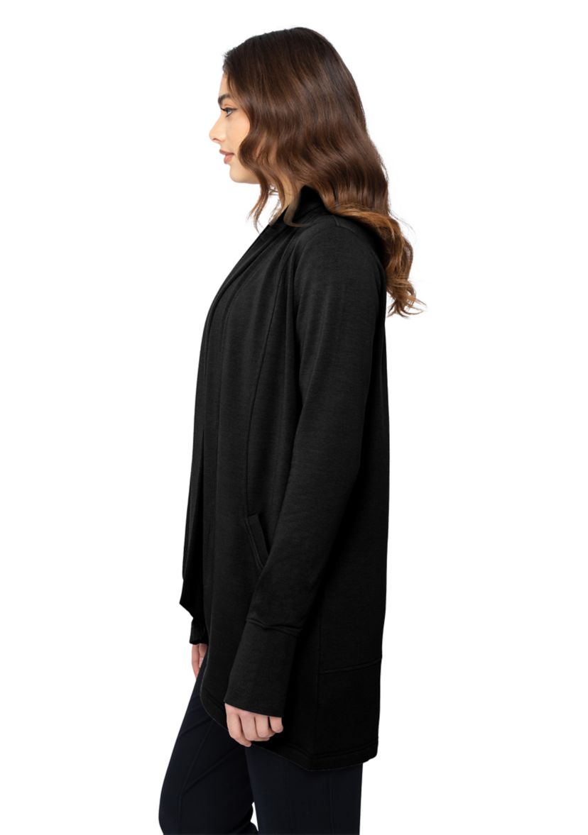 Womens Long Sleeve Brushed Terry Ribbed Cardigan