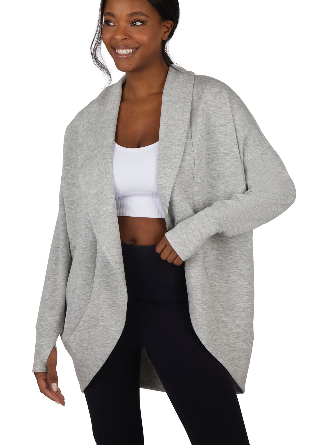 Scuba Cardigan with Side Seam Pockets
