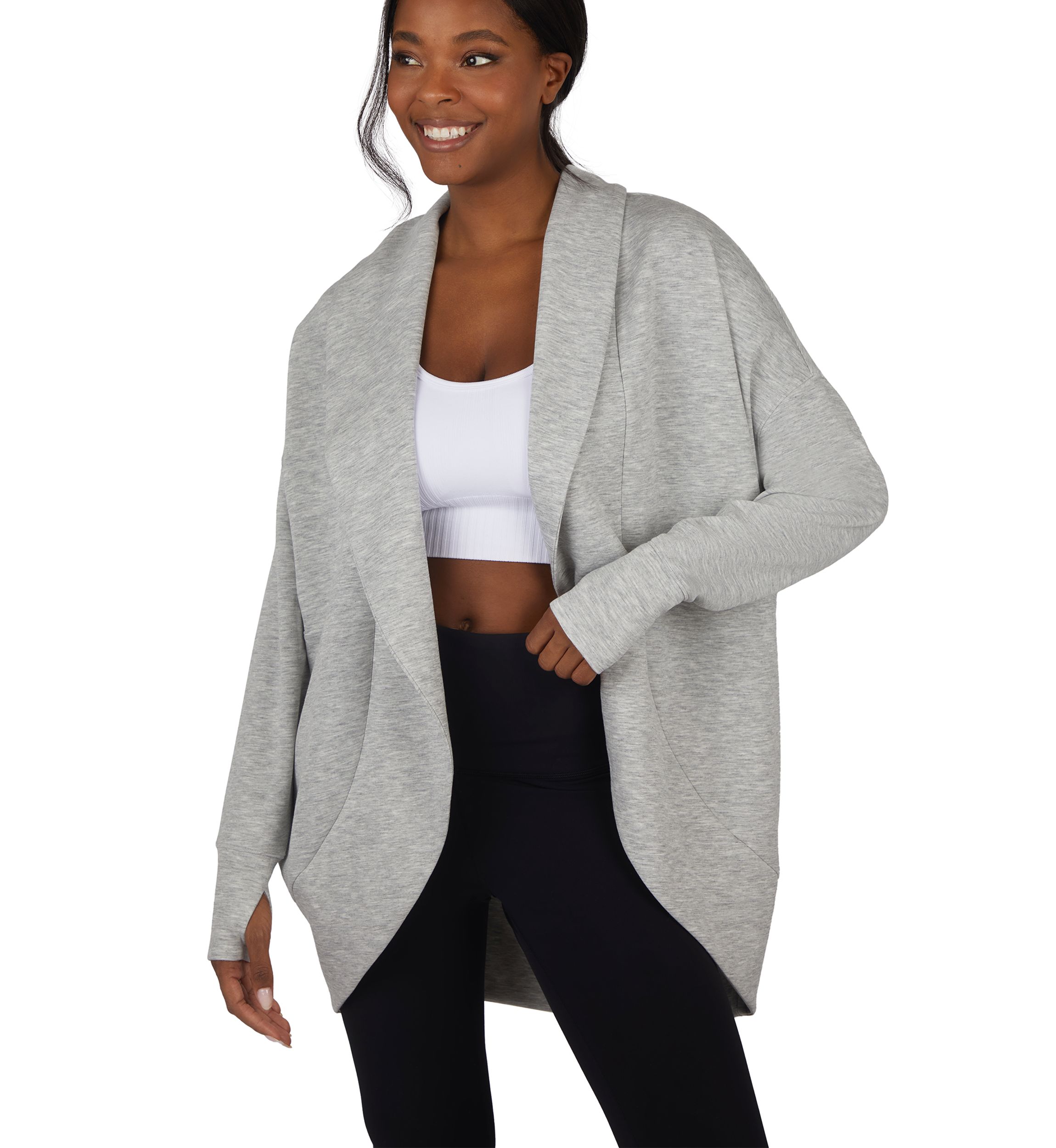 Scuba Cardigan with Side Seam Pockets