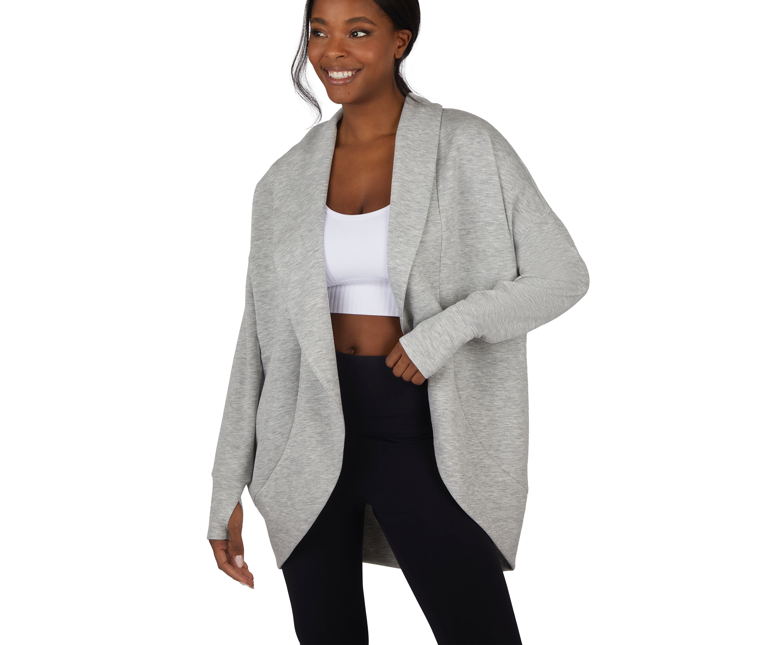 Scuba Cardigan with Side Seam Pockets