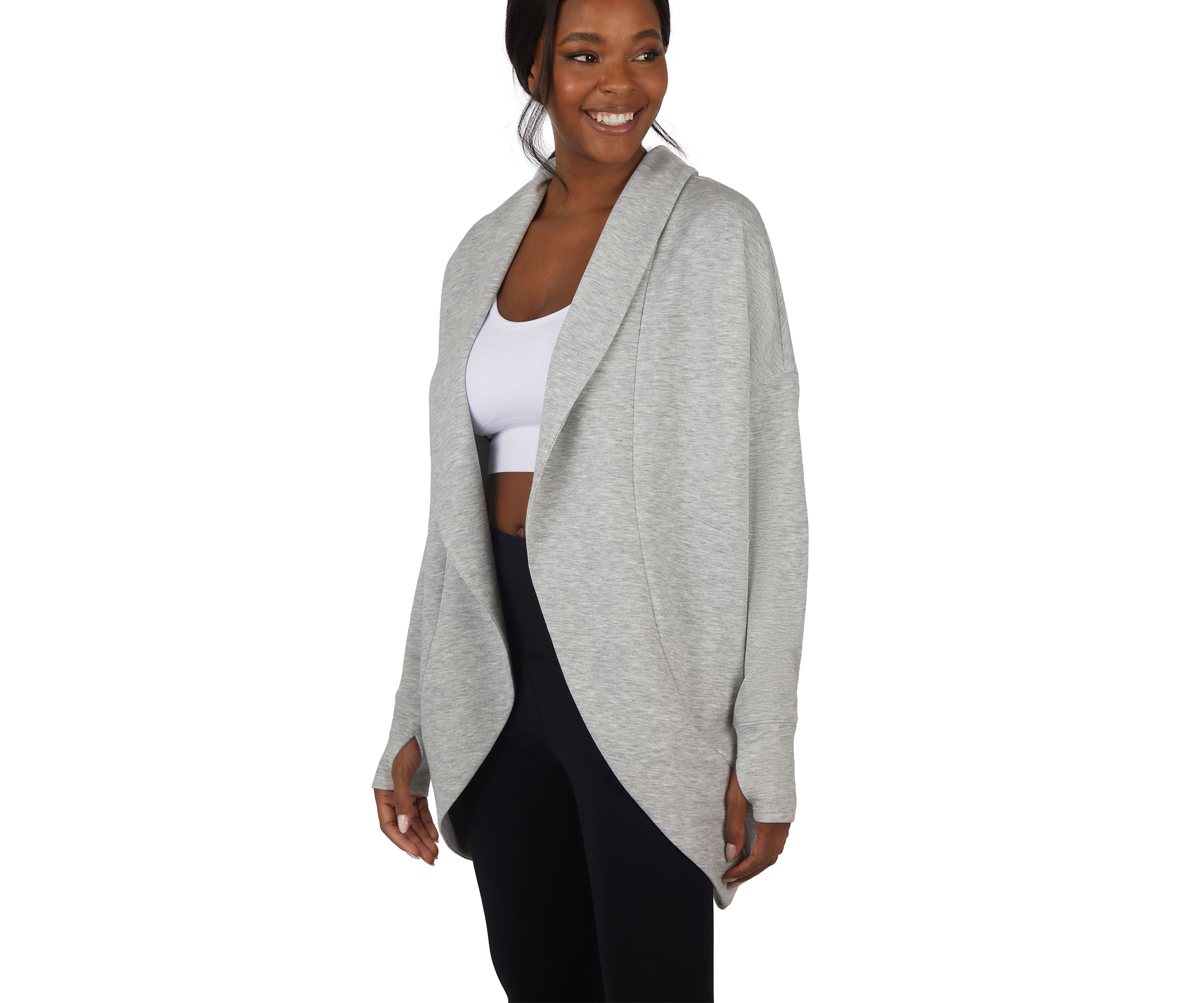 Scuba Cardigan with Side Seam Pockets
