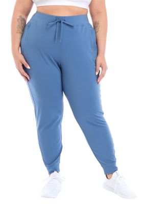 Yogalicious Women's Plus Size Luxe Avenue Side Zip Pocket Jogger Pants, Blue, 2X