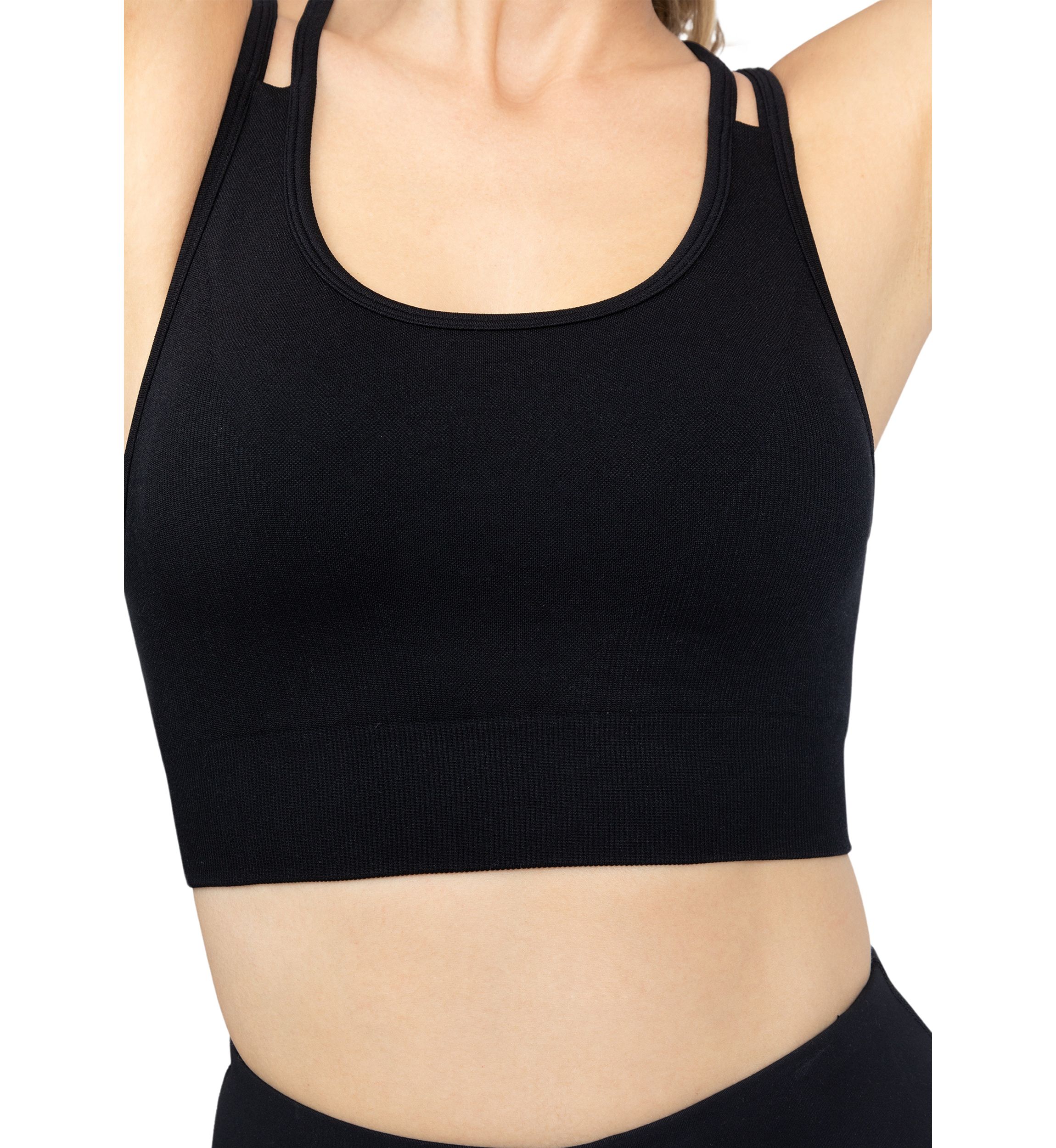 Seamless Longline Sports Bra with Rib Details 