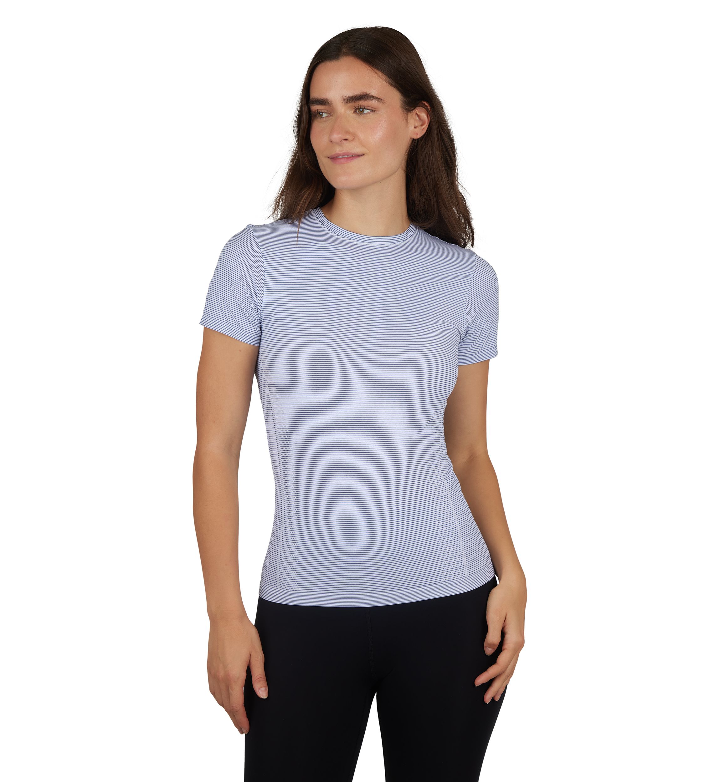 Womens Seamless Striped Crew Neck T-Shirt