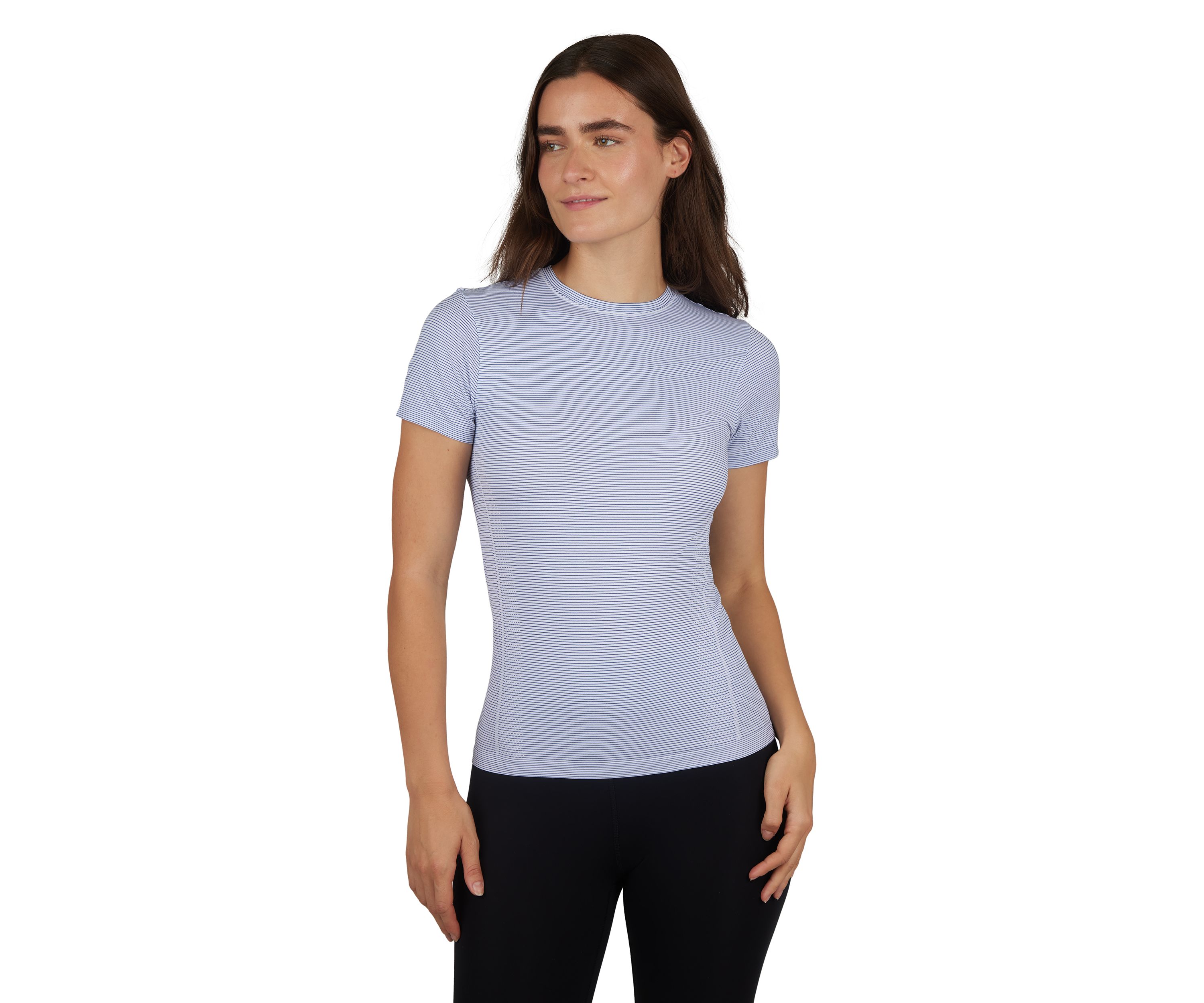 Womens Seamless Striped Crew Neck T-Shirt