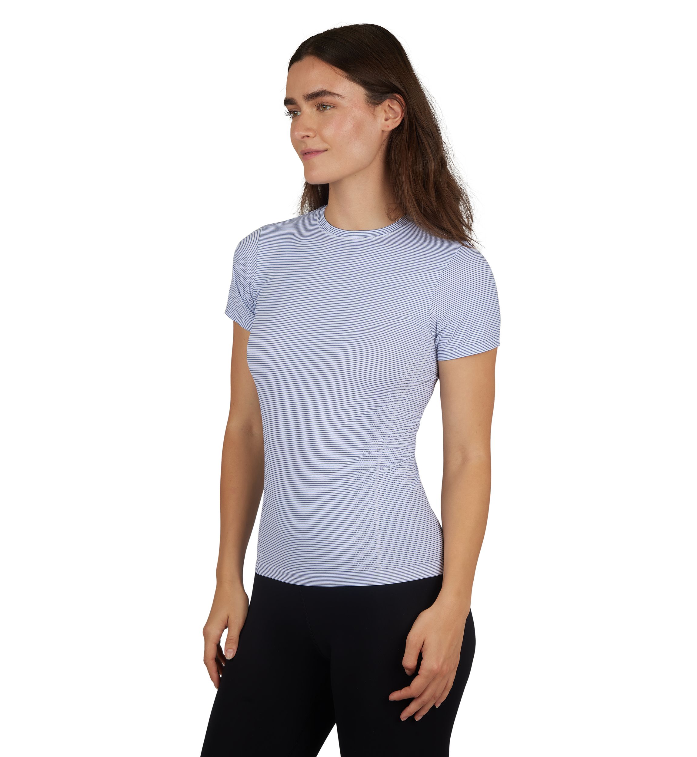 Womens Seamless Striped Crew Neck T-Shirt