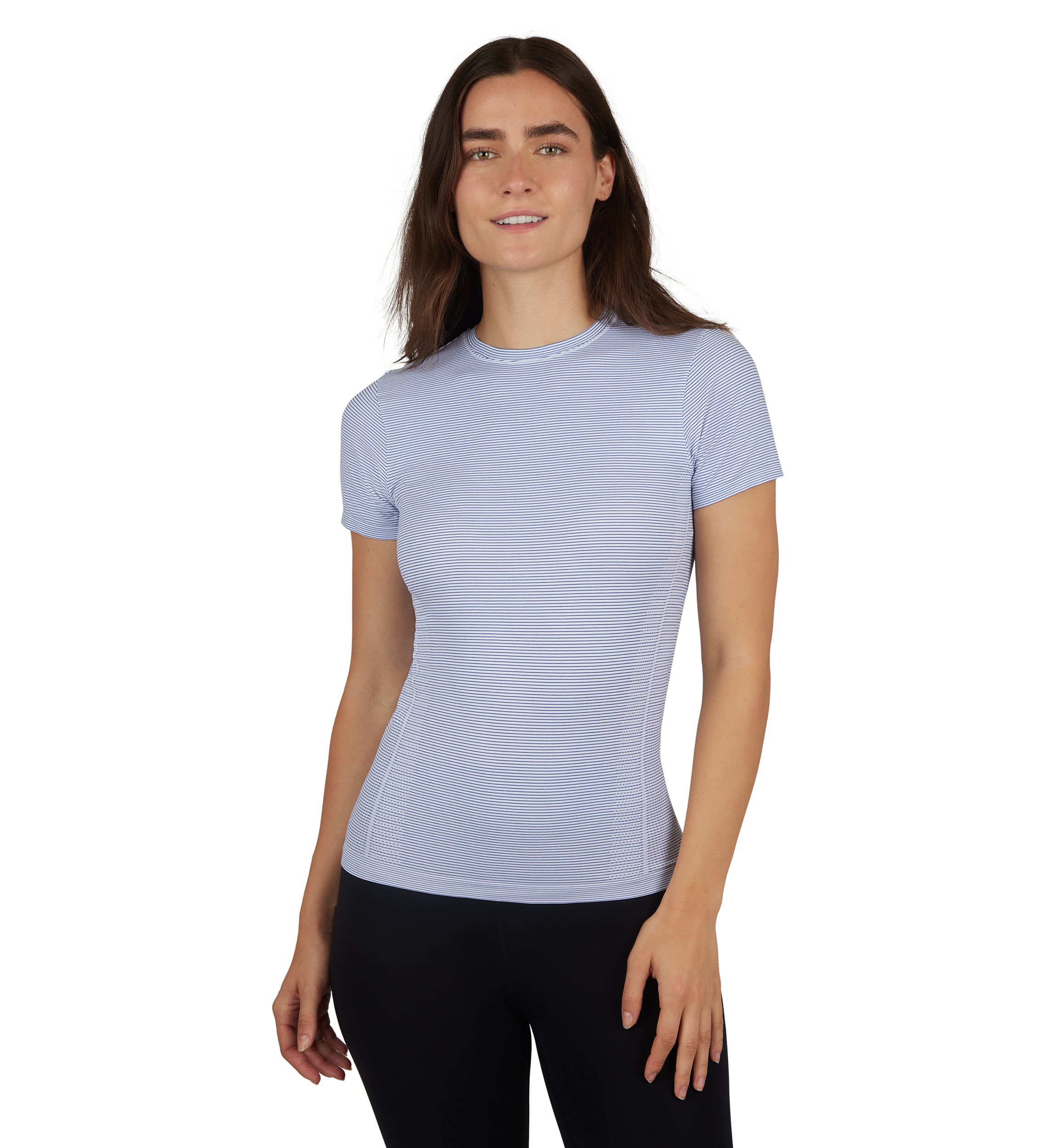 Womens Seamless Striped Crew Neck T-Shirt