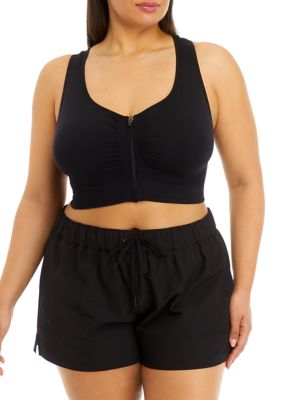 Yogalicious Women's Plus Size Seamless Bra Top with Zipper Front