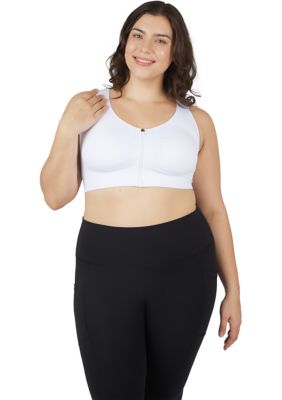 Yogalicious Women's Plus Size Seamless Bra Top with Zipper Front, White, 1X