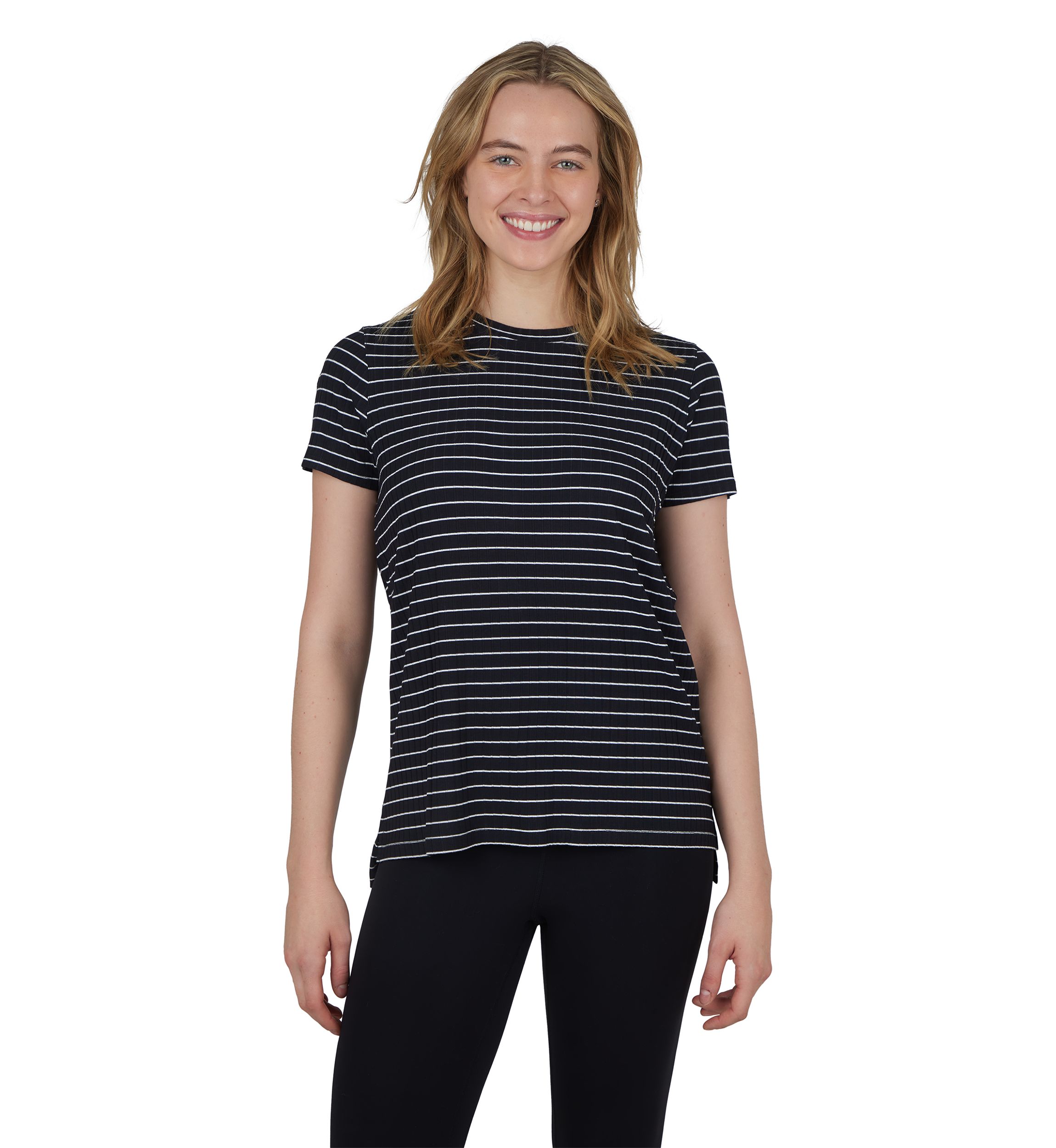 Womens Striped Ribbed Knit Top