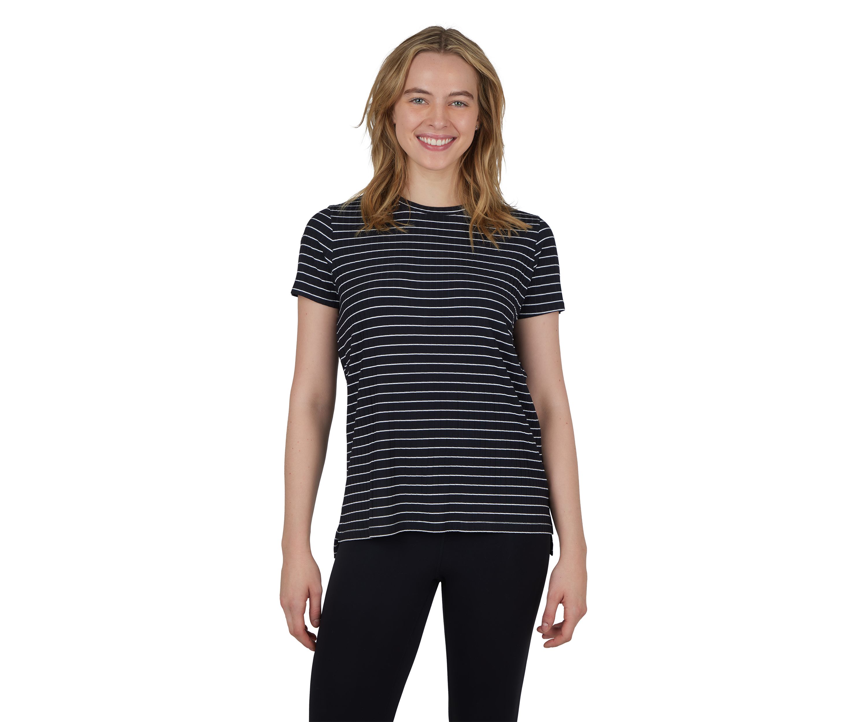 Womens Striped Ribbed Knit Top