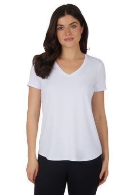 Yogalicious Women's Solid V-Neck T-Shirt, White, Large
