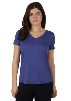 Yogalicious Women's Solid V-Neck T-Shirt, Blue, Small