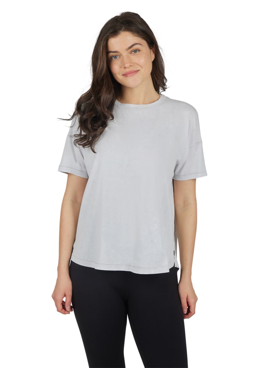 Womens Stone Wash Pima Boxy Crop Short Sleeve T-Shirt
