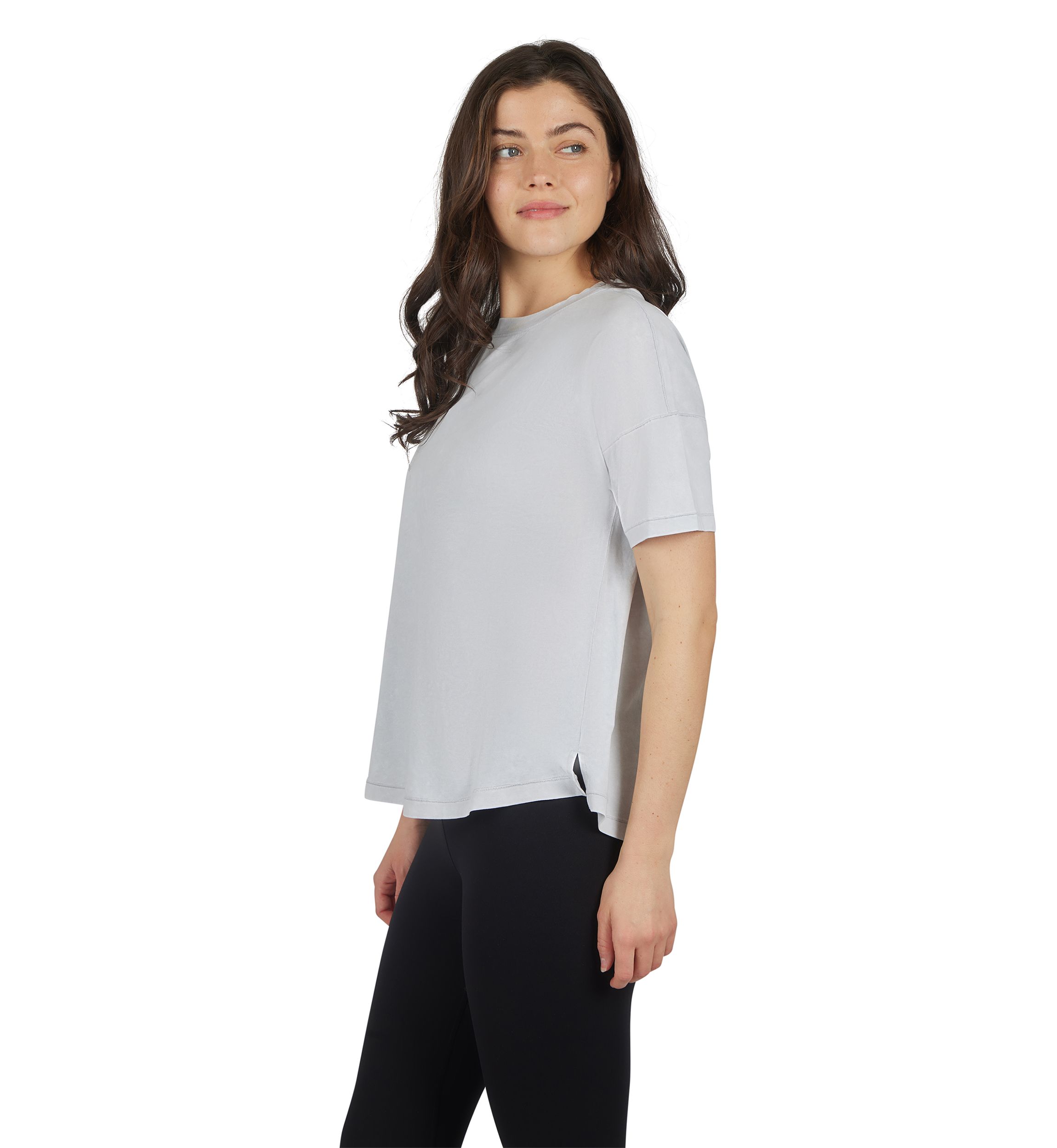 Womens Stone Wash Pima Boxy Crop Short Sleeve T-Shirt