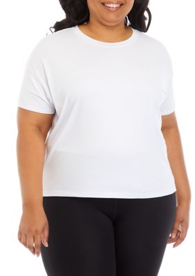Yogalicious Women's Plus Size Drop Shoulder Cropped T-Shirt