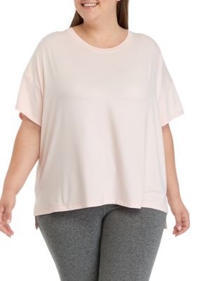 Yogalicious Women's Plus Size Drop Shoulder Cropped T-Shirt, Pink, 3X