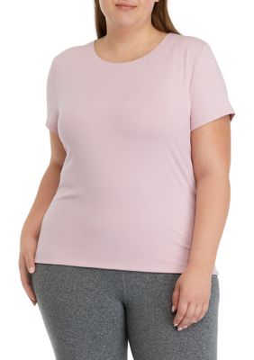 Yogalicious Women's Plus Size Contour Cali Crew Neck Short Sleeve T-Shirt, Lilac, 3X