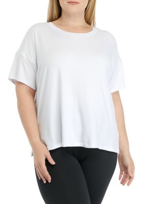 Yogalicious Women's Plus Size Short Sleeve Deluxe Boxy Cropped T-Shirt, White, 3X