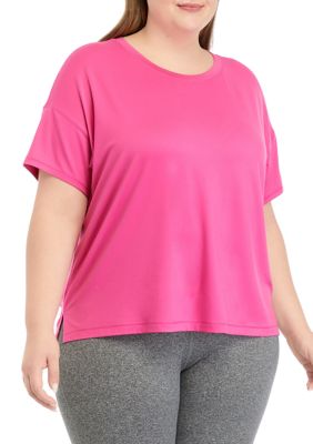 Yogalicious Women's Plus Size Short Sleeve Deluxe Boxy Cropped T-Shirt, Raspberry, 2X