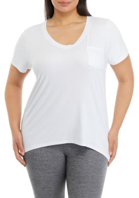 Yogalicious Women's Plus Size Short Sleeve Super Soft Sloane V-Neck T-Shirt, White, 3X