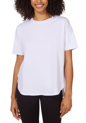 Yogalicious Women's Cotton Jersey Bedford Short Sleeve Shirt, White, Large