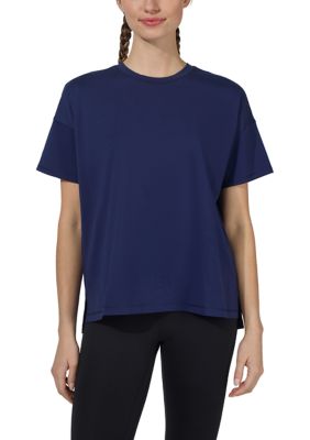 Yogalicious Women's Textured Hi Low T-Shirt, Blue, Large