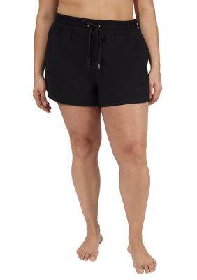 Yogalicious Women's Plus Size Softlite Sandwash Shorts, Black, 3X