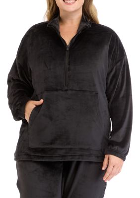 Yogalicious Women's Plus Size Double Butter Nadia 1/2 Zip Pullover Sweatshirt, Black, 3X
