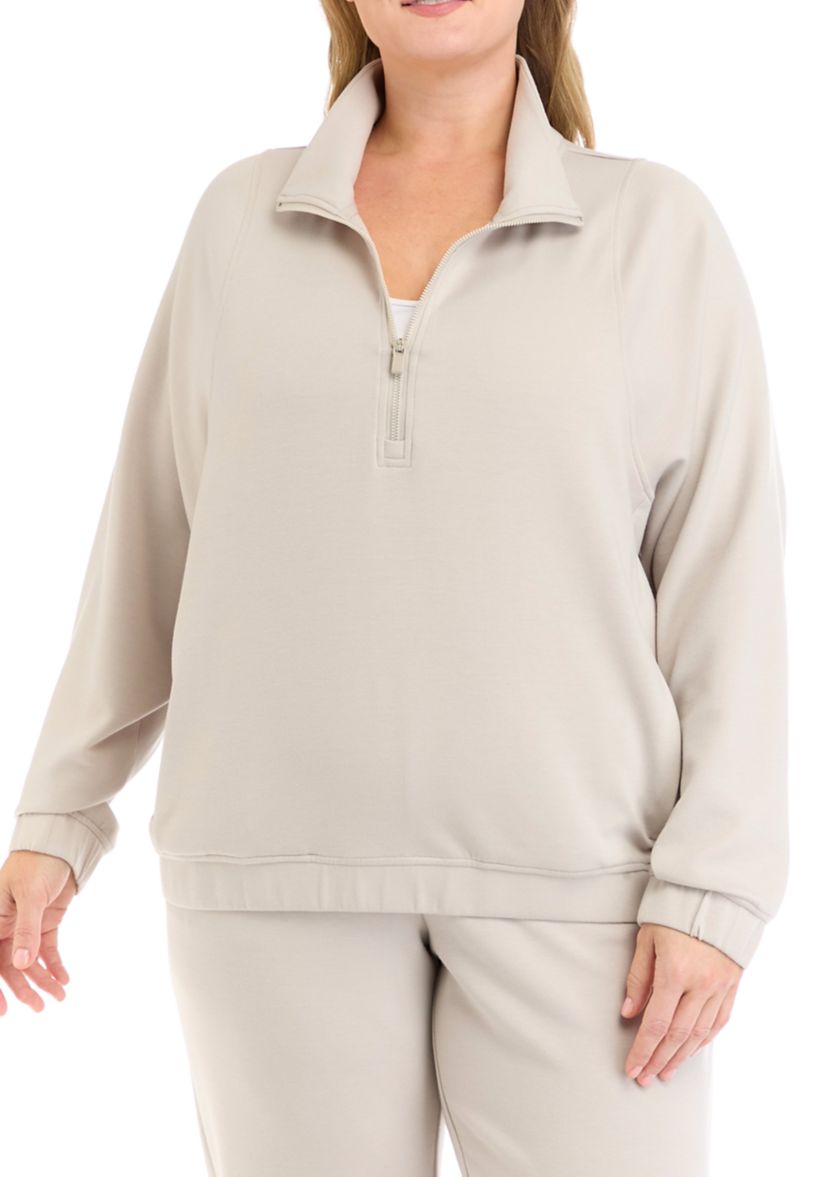Plus Size Scuba 1/2 Zip Pullover Sweatshirt with Pockets